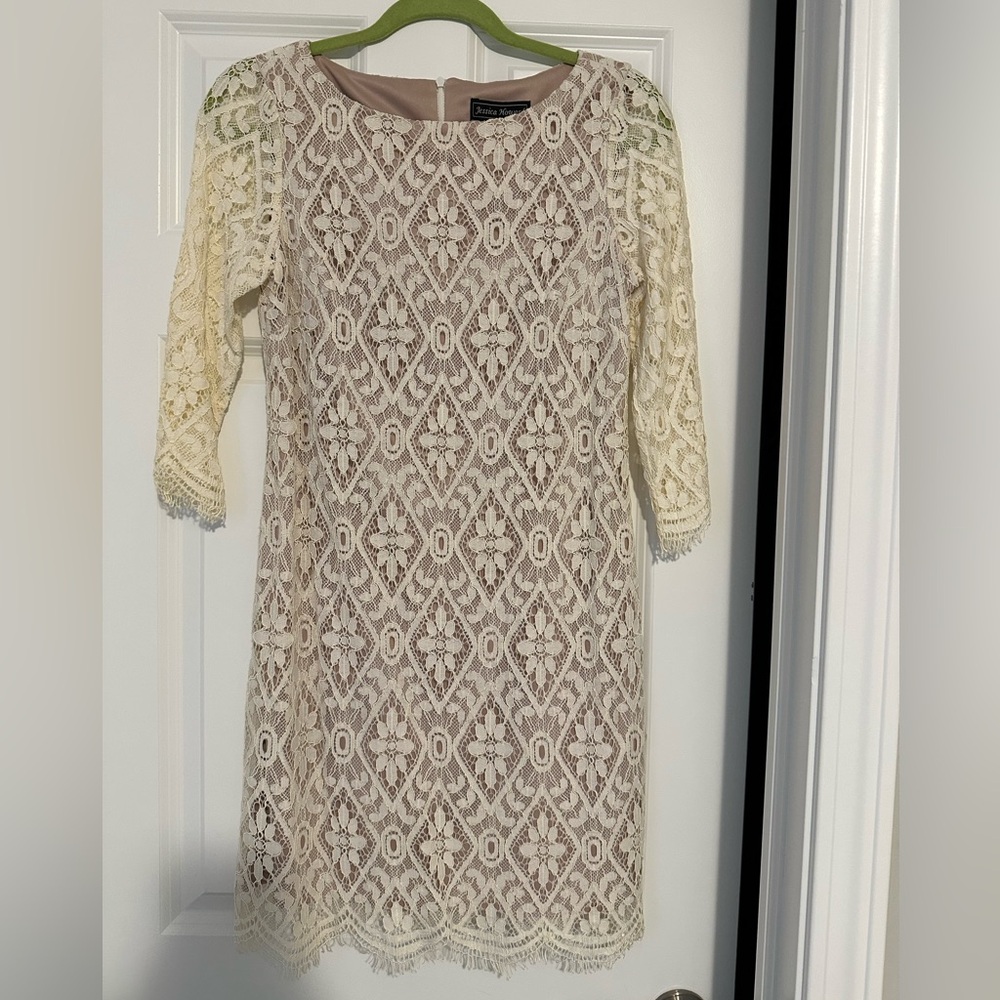 Jessica Howard Cream Lace Long Sleeve Dress